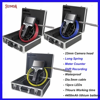 Профессиональная камера для осмотра сливных труб, канализации Wopson, 23-мм головка камеры с длинной пружиной, счетчик счетчиков, запись видеорегистратора Zoom8X