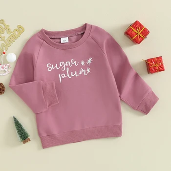 Рождественские Свитшоты для маленьких девочек, пуловеры с круглым вырезом и длинными рукавами в виде букв и звезд, топы, милая осенне-зимняя одежда