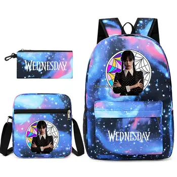 Рюкзак Wednesday Addams из 3шт, повседневные школьные спортивные сумки, холщовые сумки для девочек и мальчиков, простые сумки через плечо для женщин и мужчин, дорожные сумки Mochila