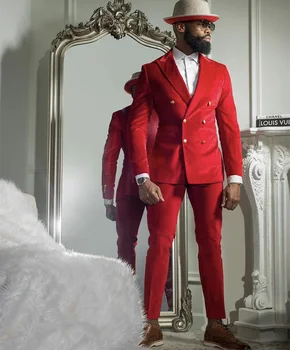 Свадебные Мужские костюмы с отворотом Red Peak Slim Fit из 2 предметов, Смокинги для жениха, Блейзер для выпускного вечера, Terno Masculino, 2 предмета (Куртка + брюки)