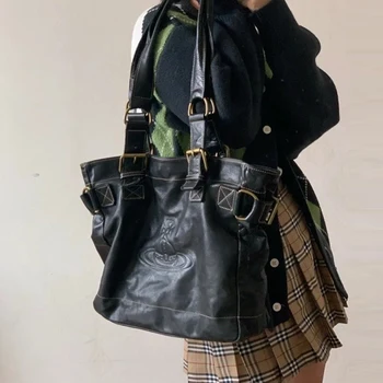 Черные сумки-тоут подмышками для женщин, роскошные дизайнерские сумки и кошельки 2024 года, новинка в винтажном стиле для мото и байков, через плечо большой емкости