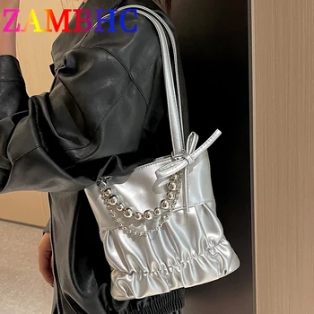 Элегантная женская сумка-тоут, расшитая бисером, модные маленькие сумки через плечо из искусственной кожи для женщин 2023, дизайнерские женские сумки и кошелек с рюшами